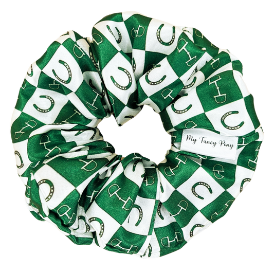 Hunter Green Equestrian Checkered Satin Scrunchie