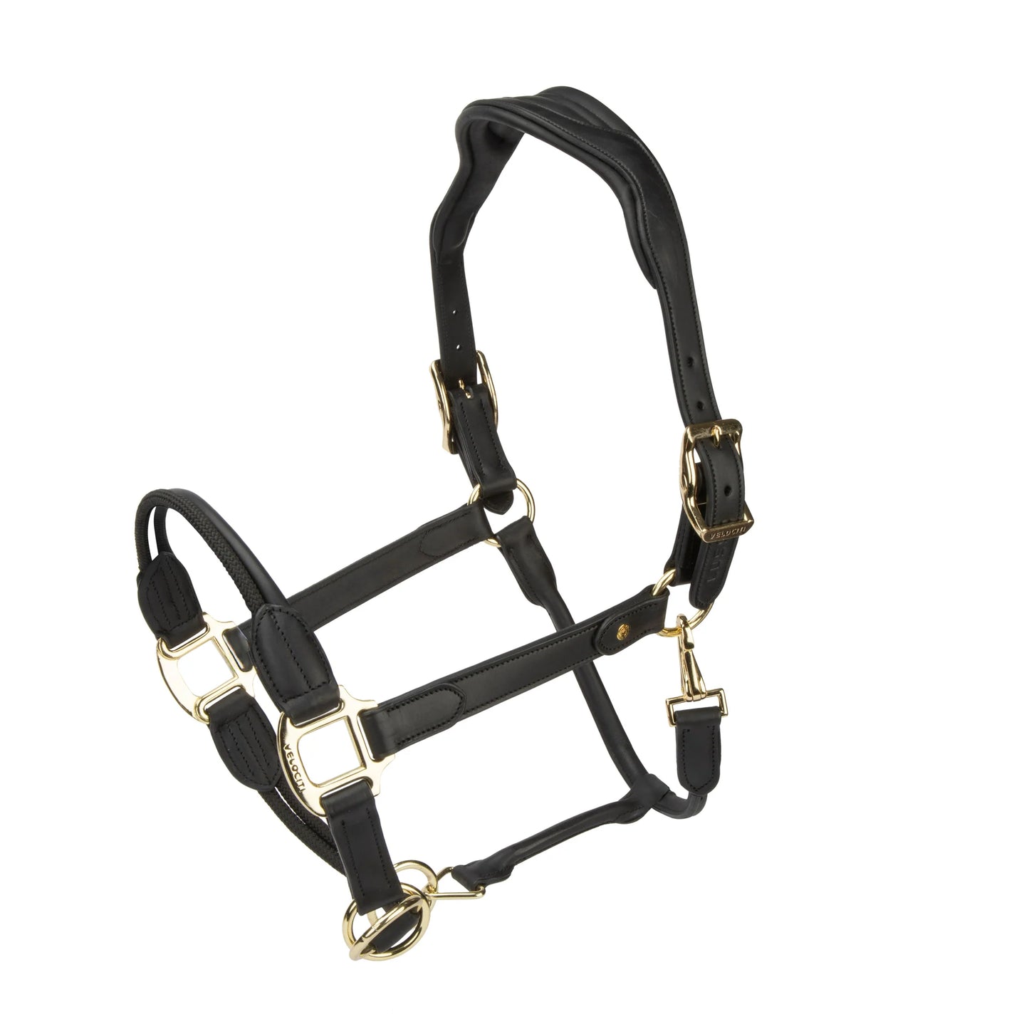 Shires Velociti Lusso Soria Leather Headcollar- Black Size Horse (Full)