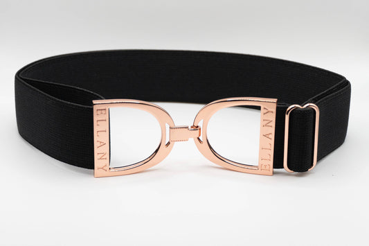 Black - 1.5" Rose Gold Stirrup Equestrian Elastic Belt - Riders Choice Supply Co
