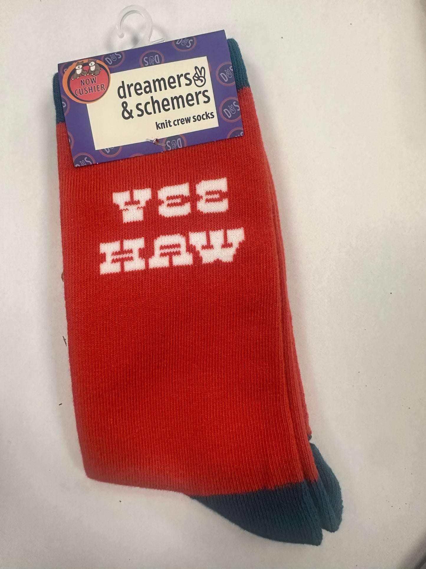 Dreamers & Schemers Yee Haw Orange Knit Crew Socks Womens 5-11