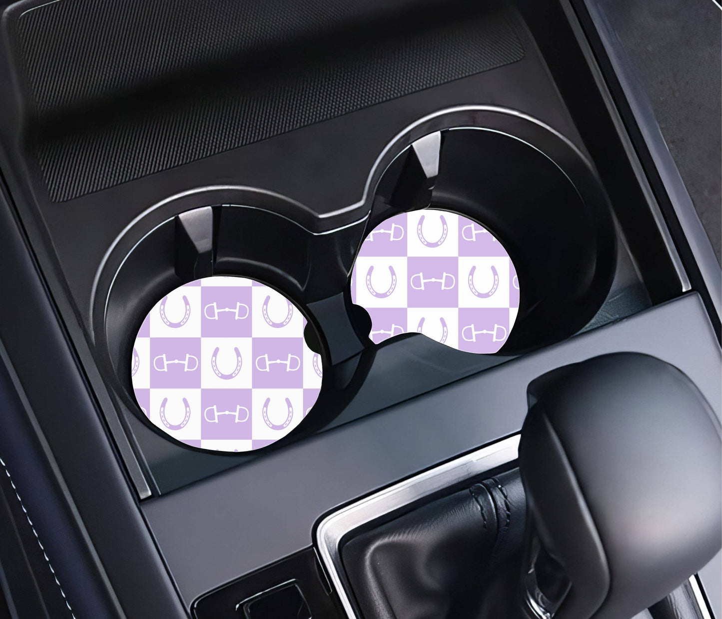 Checkered Equestrian Neoprene Car Coasters – Set of 2