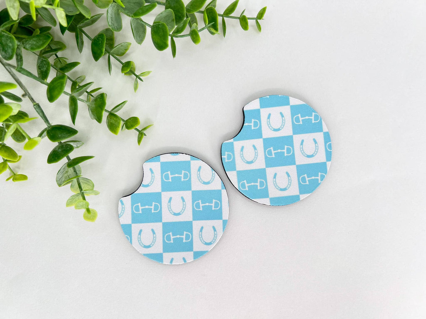 Checkered Equestrian Neoprene Car Coasters – Set of 2