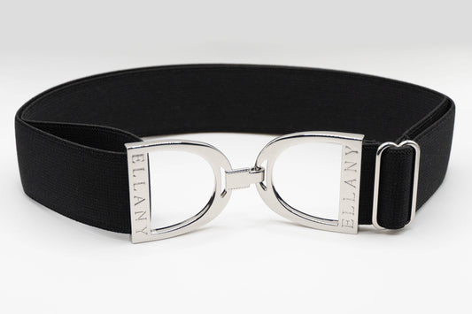 Black - 1.5" Silver Stirrup Equestrian Elastic Belt - Riders Choice Supply Co