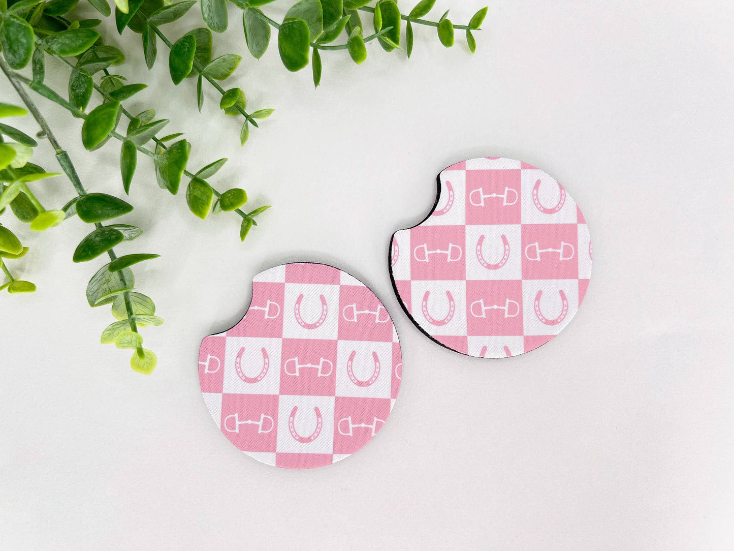 Checkered Equestrian Neoprene Car Coasters – Set of 2