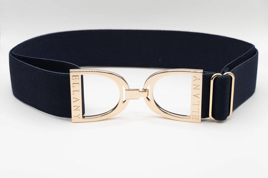 Navy - 1.5" Gold Stirrup Equestrian Elastic Belt - Riders Choice Supply Co