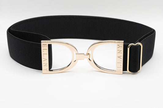 Black - 1.5" Gold Stirrup Equestrian Elastic Belt - Riders Choice Supply Co