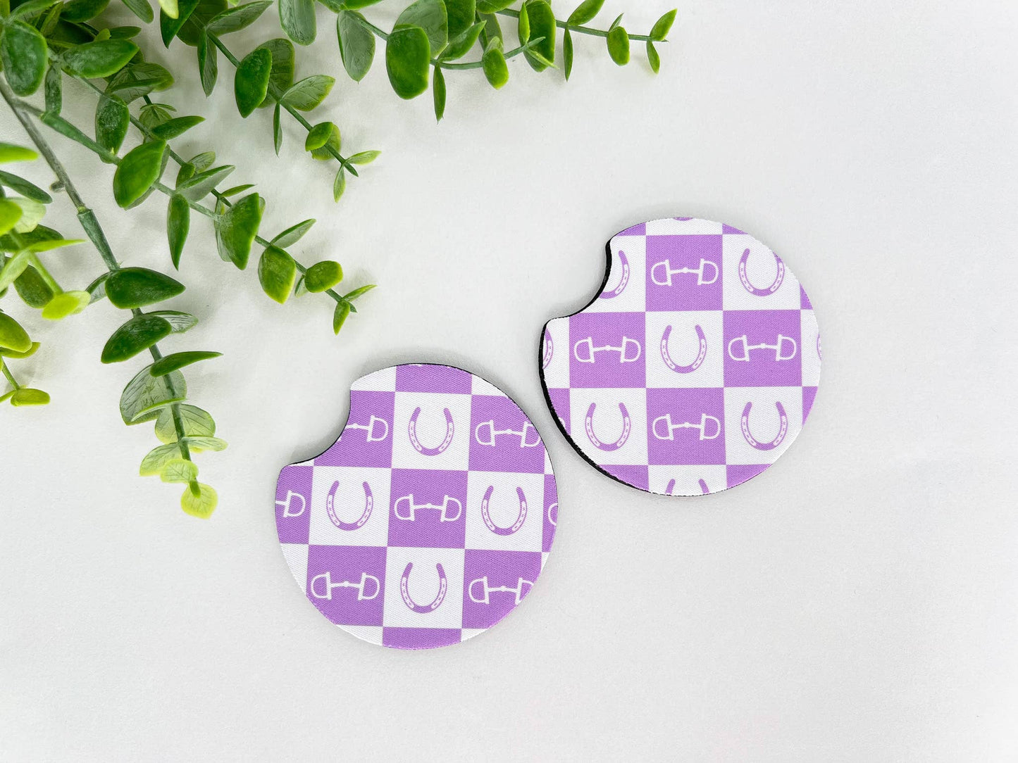 Checkered Equestrian Neoprene Car Coasters – Set of 2
