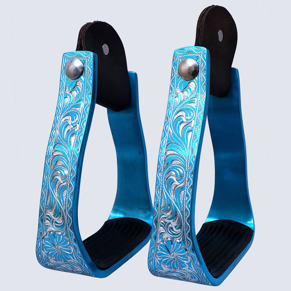 HILASON 3" Neck Western Aluminium Slanted Horse Stirrups Floral Engraved