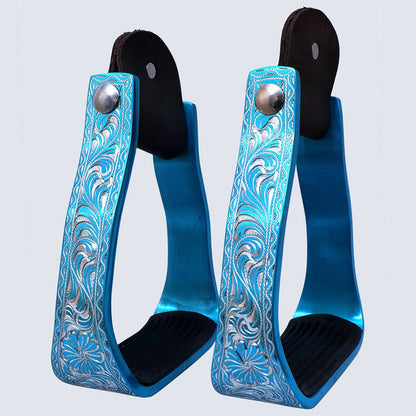 HILASON 3" Neck Western Aluminium Slanted Horse Stirrups Floral Engraved
