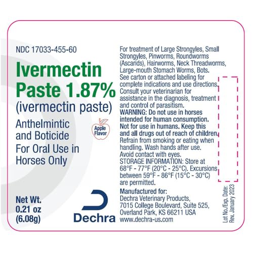 Dechra Ivermectin Paste 1.87% Horse Dewormer, 6.08g - Riders Choice Supply Co
