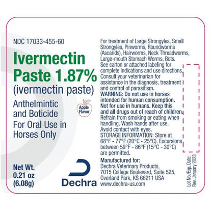 Dechra Ivermectin Paste 1.87% Horse Dewormer, 6.08g - Riders Choice Supply Co