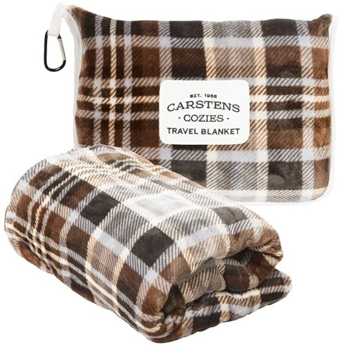 Carstens Plush 2 in 1 50"x60" Travel Blanket- Grey & Chestnut Plaid - Riders Choice Supply Co