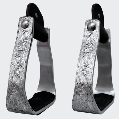 HILASON 3" Neck Western Aluminium Slanted Horse Stirrups Floral Engraved