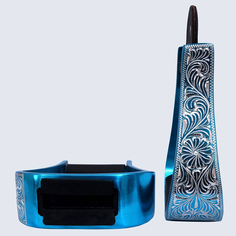 HILASON 3" Neck Western Aluminium Horse Stirrups Floral Engraved