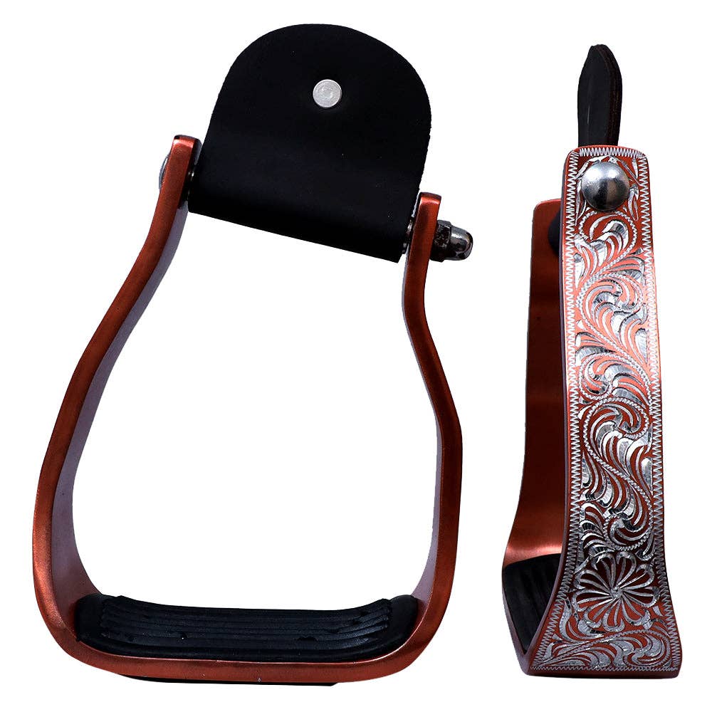 HILASON 3" Neck Western Aluminium Slanted Horse Stirrups Floral Engraved