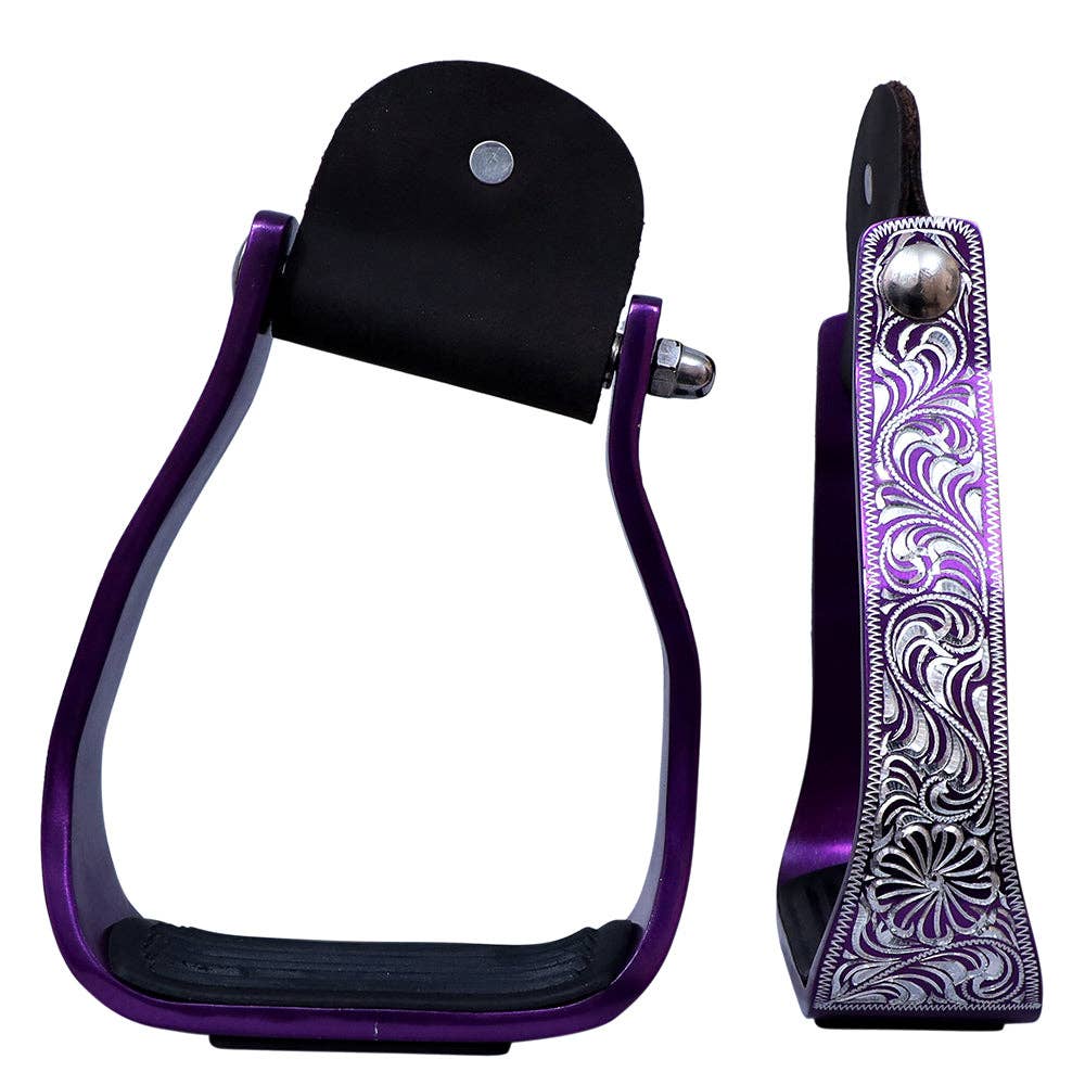 HILASON 3" Neck Western Aluminium Slanted Horse Stirrups Floral Engraved