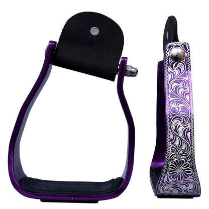 HILASON 3" Neck Western Aluminium Slanted Horse Stirrups Floral Engraved