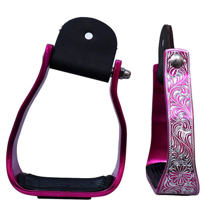 HILASON 3" Neck Western Aluminium Slanted Horse Stirrups Floral Engraved