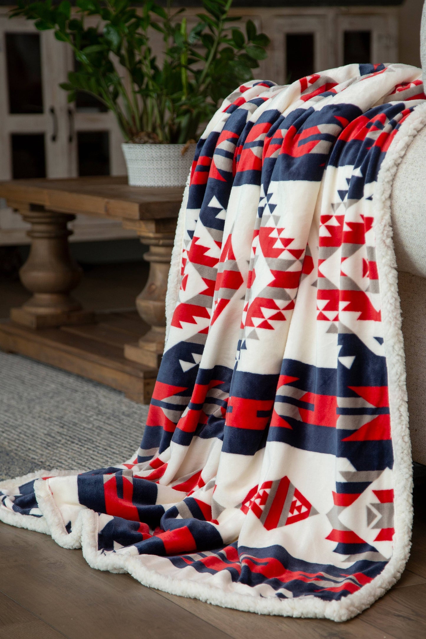 Wrangler® Red, White, and Blue Southwest Plush Sherpa Throw