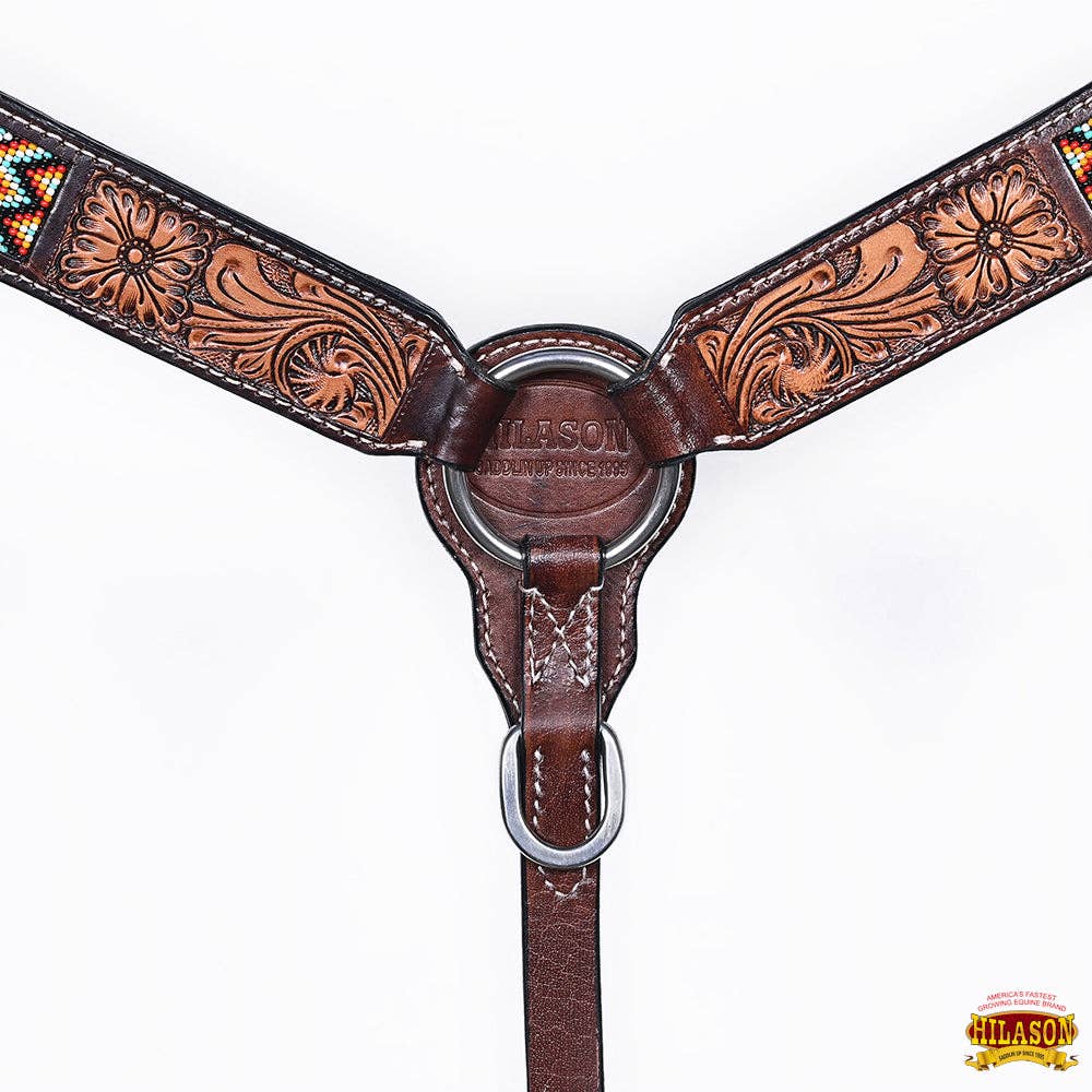HILASON Western Horse Floral Headstall Breast Collar One Headstall Spur Strap Wither Strap American Leather Tack Set