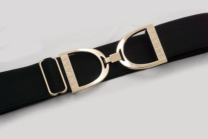 Black - 1.5" Gold Stirrup Equestrian Elastic Belt - Riders Choice Supply Co