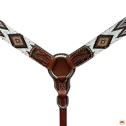 Hilason Horse Leaf Hand Carved American Leather Breast Collar Headstall Brown Beaded Work