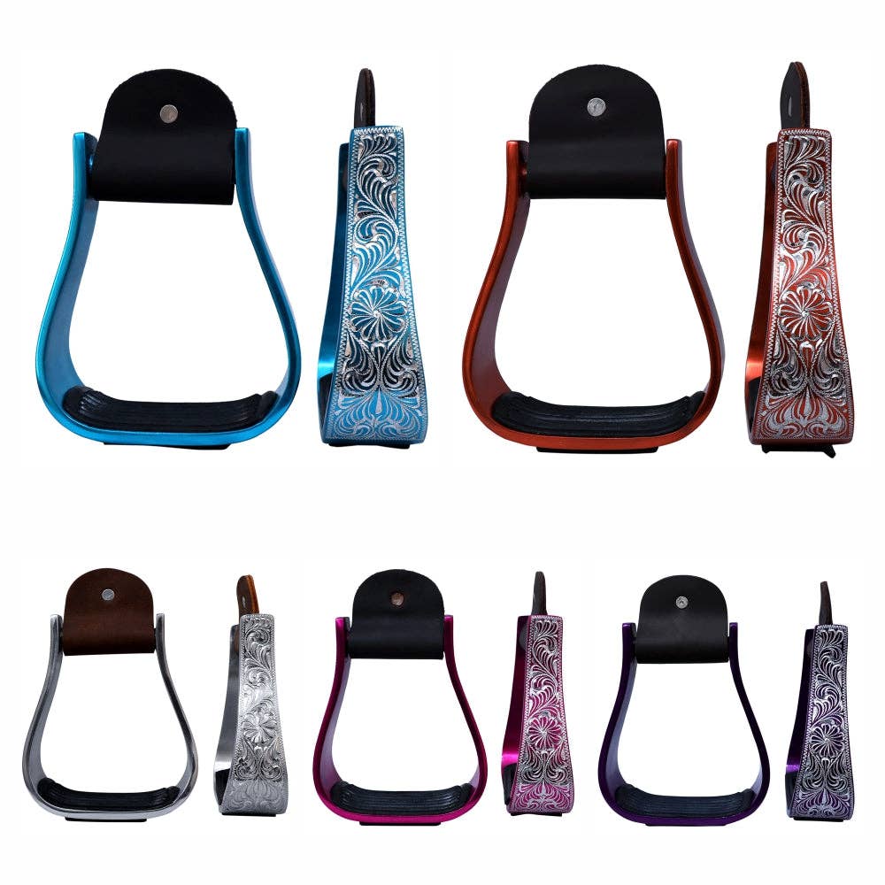HILASON 3" Neck Western Aluminium Horse Stirrups Floral Engraved