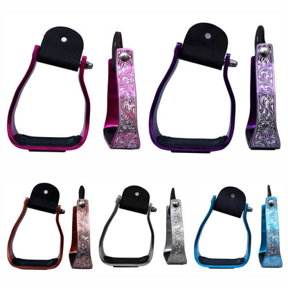 HILASON 3" Neck Western Aluminium Slanted Horse Stirrups Floral Engraved