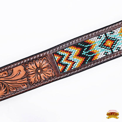 HILASON Western Horse Floral Headstall Breast Collar One Headstall Spur Strap Wither Strap American Leather Tack Set