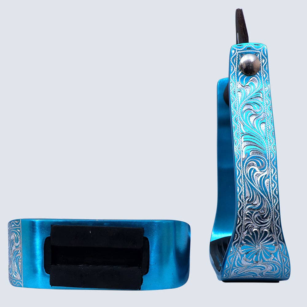 HILASON 3" Neck Western Aluminium Slanted Horse Stirrups Floral Engraved