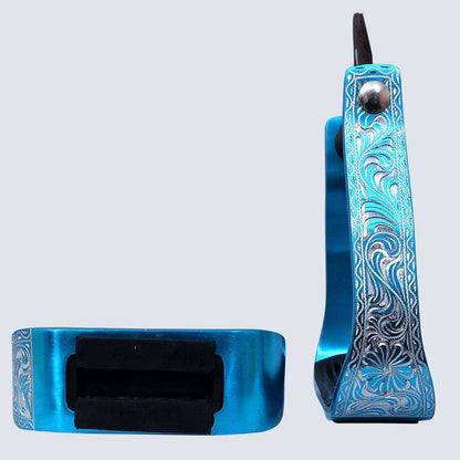 HILASON 3" Neck Western Aluminium Slanted Horse Stirrups Floral Engraved