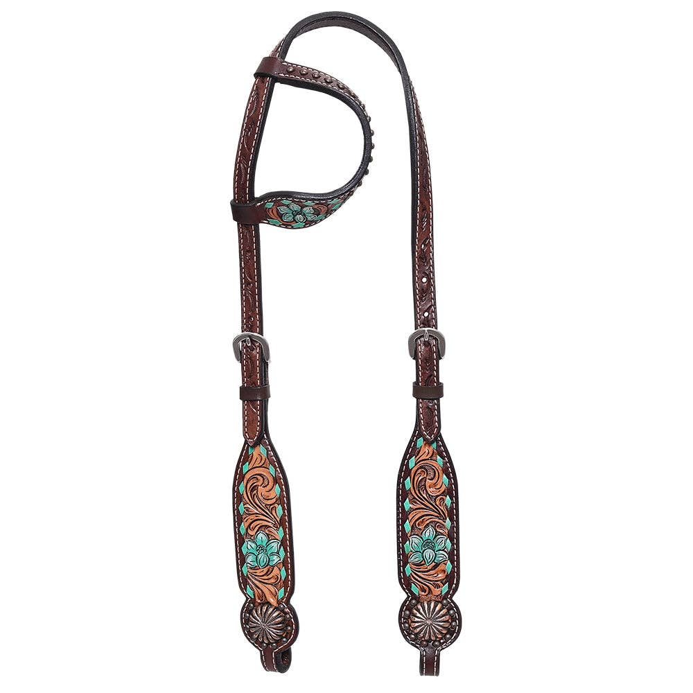 HILASON Western Horse Floral Headstall Breast Collar One Headstall American Leather Tack Set