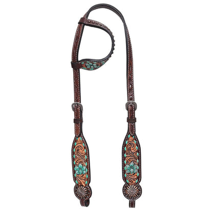 HILASON Western Horse Floral Headstall Breast Collar One Headstall American Leather Tack Set