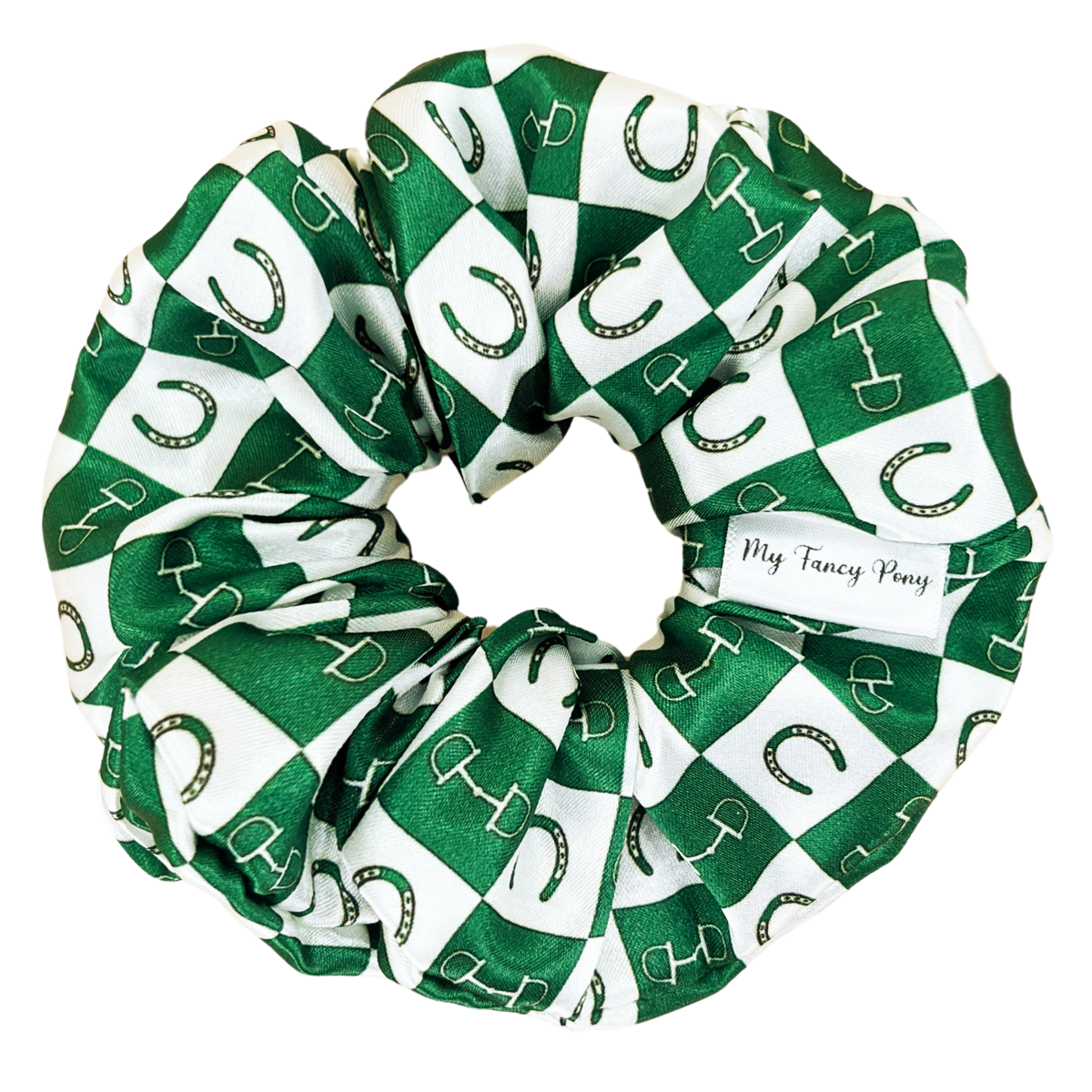 Hunter Green Equestrian Checkered Satin Scrunchie