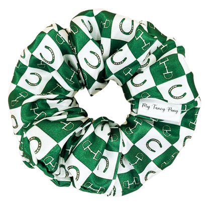 Hunter Green Equestrian Checkered Satin Scrunchie