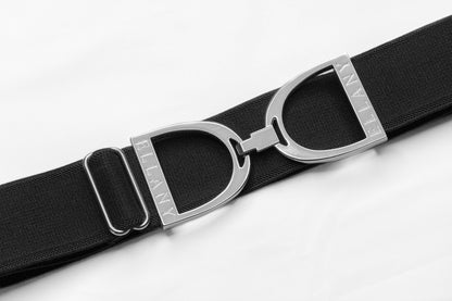 Black - 1.5" Silver Stirrup Equestrian Elastic Belt - Riders Choice Supply Co