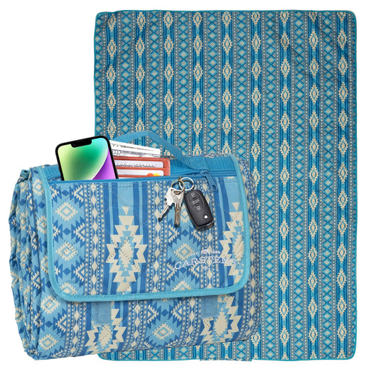 Sundance Blue Printed Stripe Picnic Blanket
