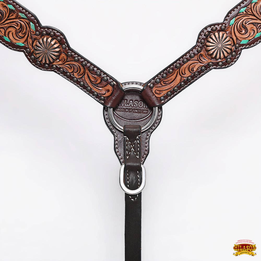 HILASON Western Horse Floral Headstall Breast Collar One Headstall American Leather Tack Set
