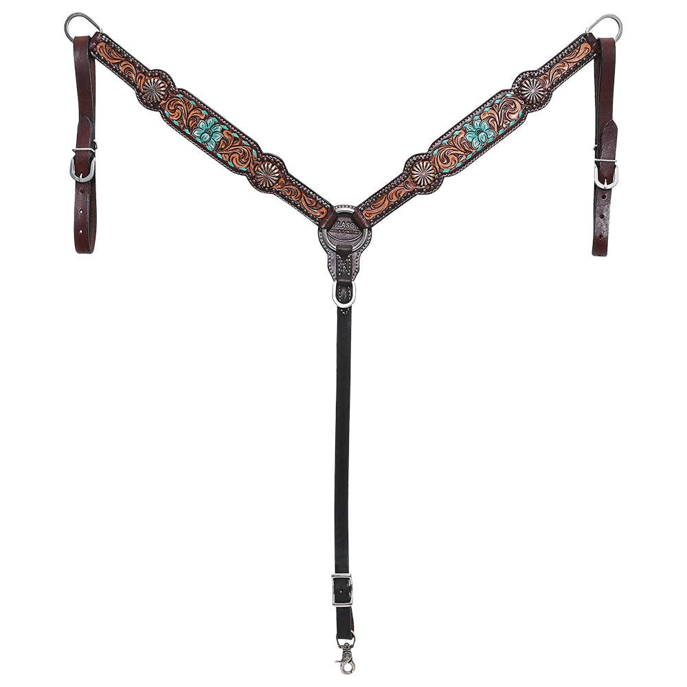 HILASON Western Horse Floral Headstall Breast Collar One Headstall American Leather Tack Set