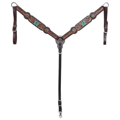 HILASON Western Horse Floral Headstall Breast Collar One Headstall American Leather Tack Set