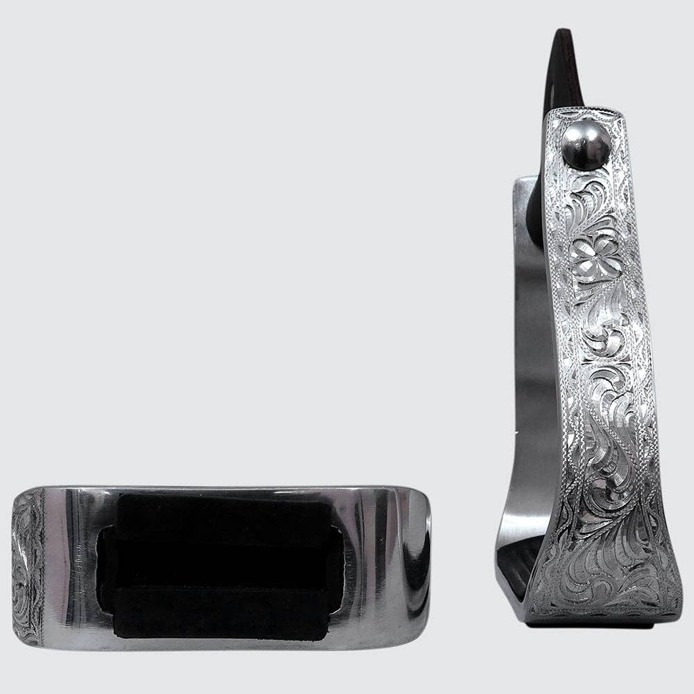 HILASON 3" Neck Western Aluminium Slanted Horse Stirrups Floral Engraved