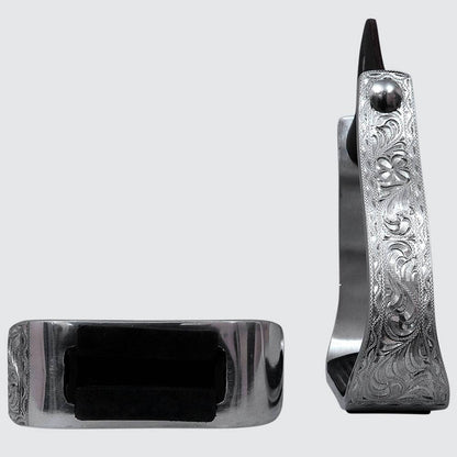 HILASON 3" Neck Western Aluminium Slanted Horse Stirrups Floral Engraved