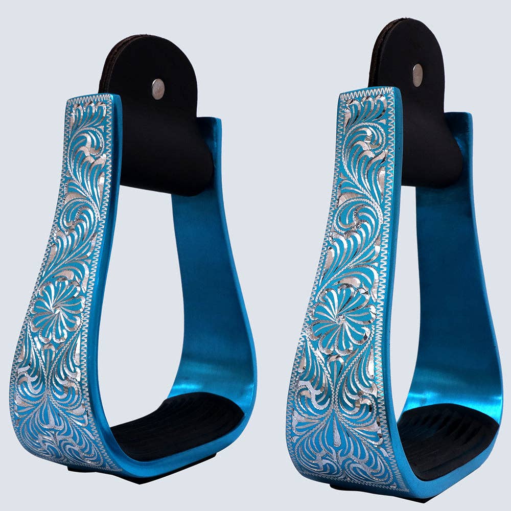 HILASON 3" Neck Western Aluminium Horse Stirrups Floral Engraved