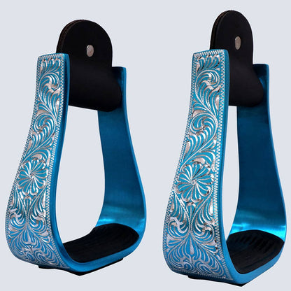 HILASON 3" Neck Western Aluminium Horse Stirrups Floral Engraved