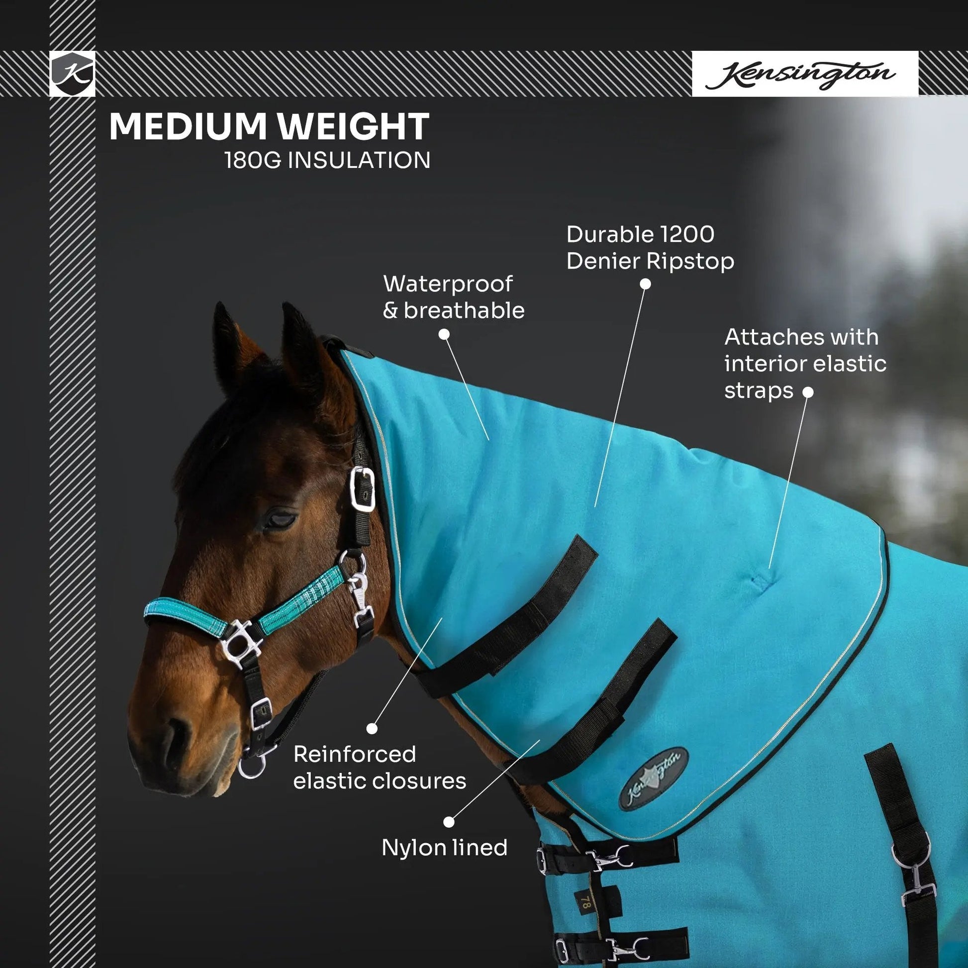1200D Horse 180G Medium Weight Winter Neck Warmer - Waterproof & Breathable - Riders Choice Supply Co