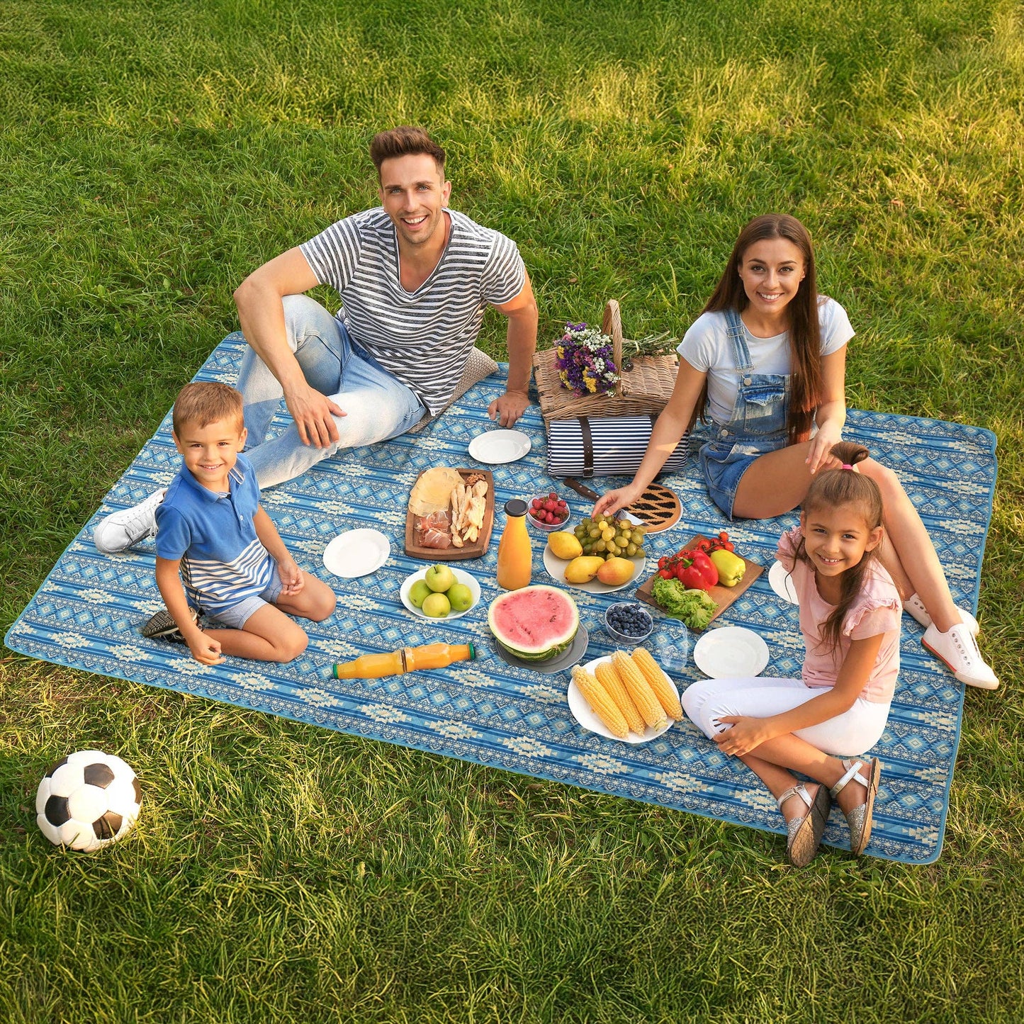 Sundance Blue Printed Stripe Picnic Blanket