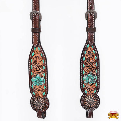 HILASON Western Horse Floral Headstall Breast Collar One Headstall American Leather Tack Set