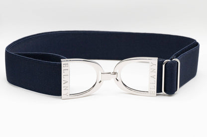 Navy - 1.5" Silver Stirrup Equestrian Elastic Belt - Riders Choice Supply Co