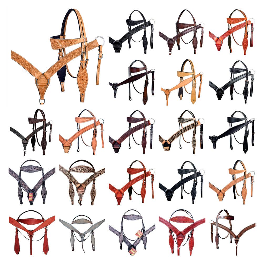 HILASON Western Horse Headstall Breast Collar Set Tack Genuine American Leather