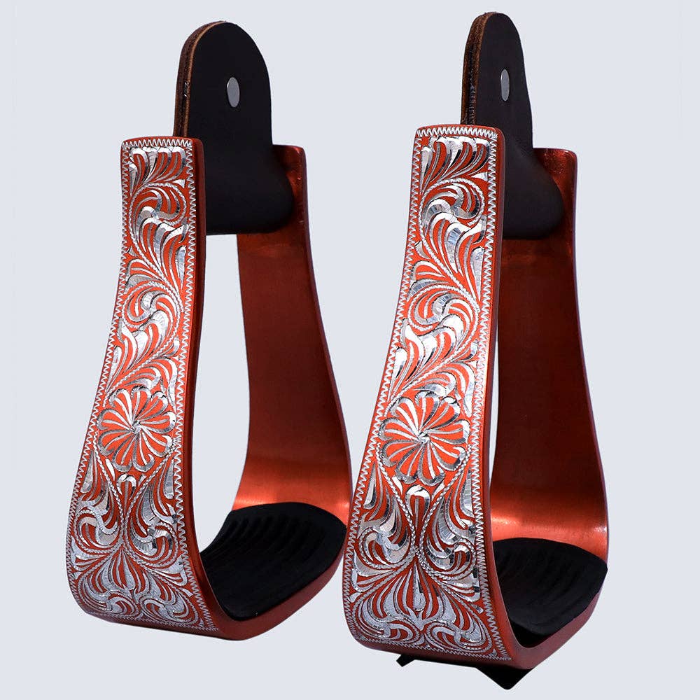 HILASON 3" Neck Western Aluminium Horse Stirrups Floral Engraved